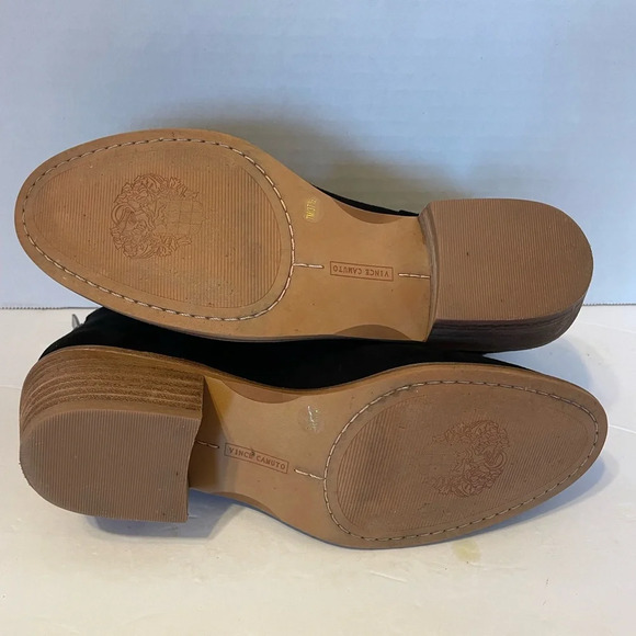 VINCE CAMUTO Black Suede Leather Booties Heel Zip Ankle Boots Studded Size 7 M - Picture 9 of 9